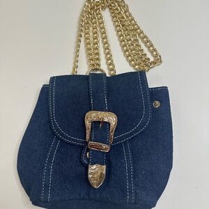 Denim Chain Strap Bag with Gold Buckle